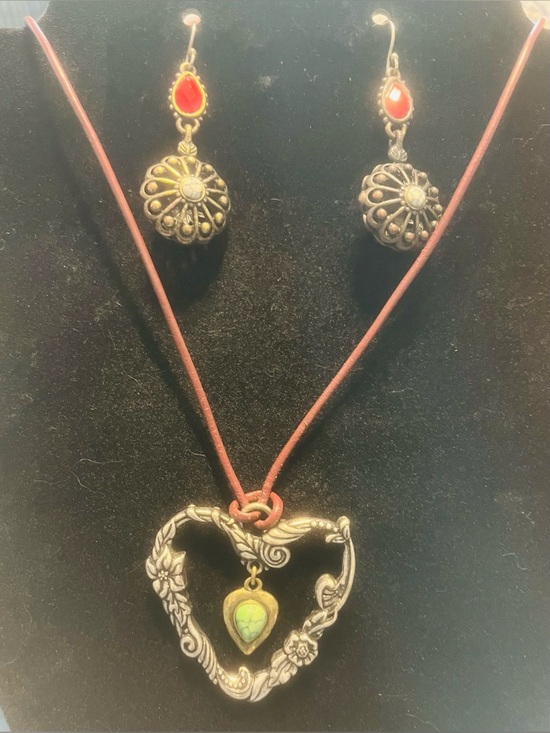 Lucky Brand Jewelry - Vintage Lucky Brand Bohemian Heart Pendant Necklace and Concho Drop Earrings